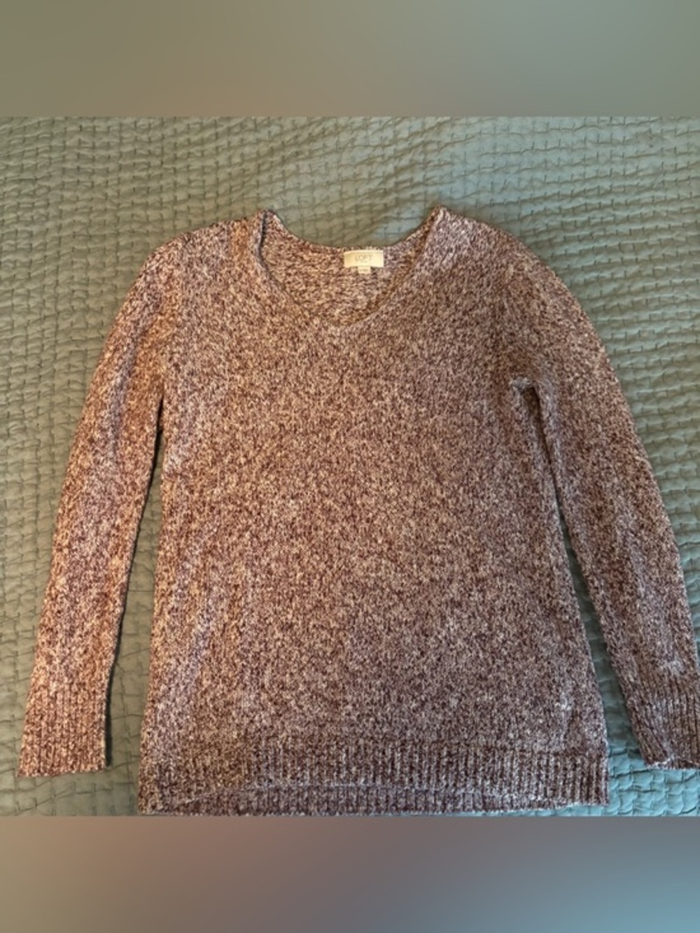 LOFT Marled Wine V-Neck Sweater